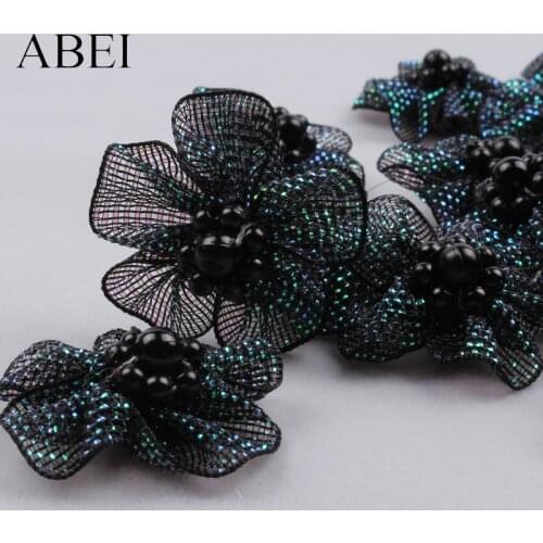 15pcs 3cm Black Mesh Bead Flower Head DIY Scrapbook Card Decoration Handmade Wedding party Dress Crafts