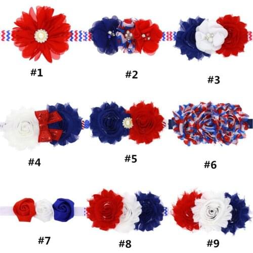 20 pcs / lot, shabby chiffon flower with elastic, red / white / blue color chiffon flower for banner day accessories band