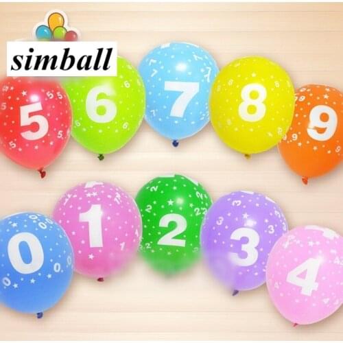 20pcs Lovely 12inch 2.8 g Number Latex Balloons Printing Digital Globes Kids Birthday Party Decoration Balls Wedding Celebration