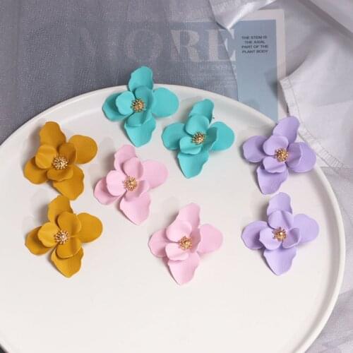 2020 Summer Candy Color Flower Stud Earrings for Women Colorful Floral Big Pendient Earrings Statement Wedding Jewelry Oorbellen