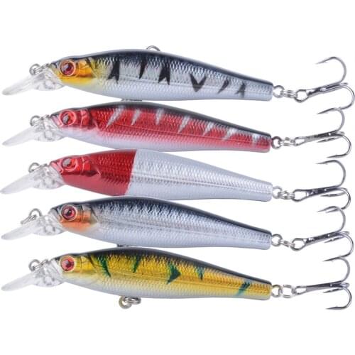 5 Pieces Fishing Lure Minnow Wobbler 8cm 8.4g Hard Baits Fishing lure Wobblers Tackle Bass Trout Bait Diving 0.5-2m 3D eyes