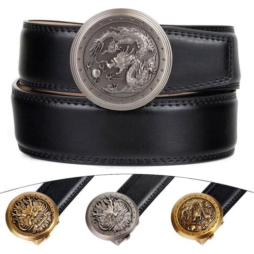 BATOORAP Designer Belt For Men Black Genuine Leather Trouser Strap Lion Buckle Western Ratchet Belt Straps For Jeans BA-E401