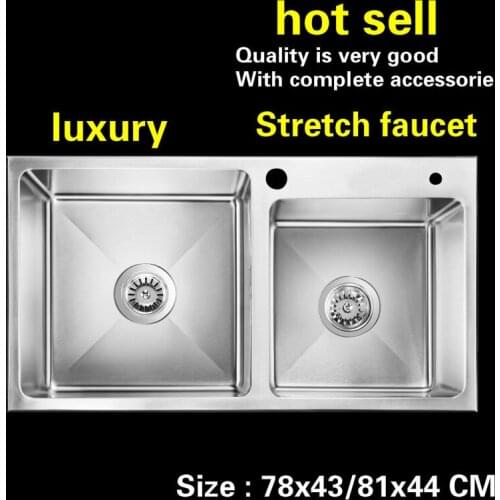 Free shipping Household vogue luxury kitchen manual sink double groove do the dishes 304 stainless steel hot sell 78X43/81x44 CM