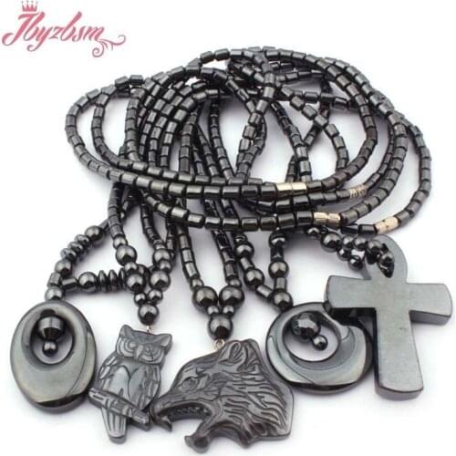 4x5mm Black Column (No Magnetic) Hematite Natural Stone Beads For Christmas Gift Fashion Jewellery Necklace Pendant 17"