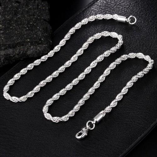 Wholesale 4mm 925 Sterling Silver 16/18/20/22/24 Inch Twisted Rope Chain Necklace For Women Men Fashion Wedding Charm Jewelry