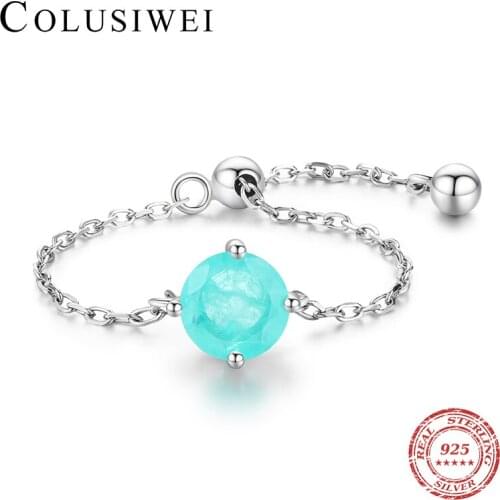 Colusiwei Fashion 925 Sterling Silver Four Prong Round Tourmaline Adjustable Finger Rings for Women Free Size Rings Fine Jewelry