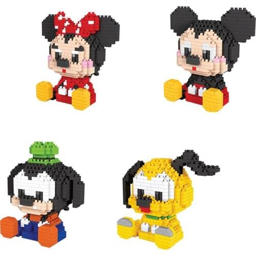 Disney nanobrick Minnie Mickey Mouse cartoon figures micro diamond blocks Pluto dog building brick Goofy educational toy for kid