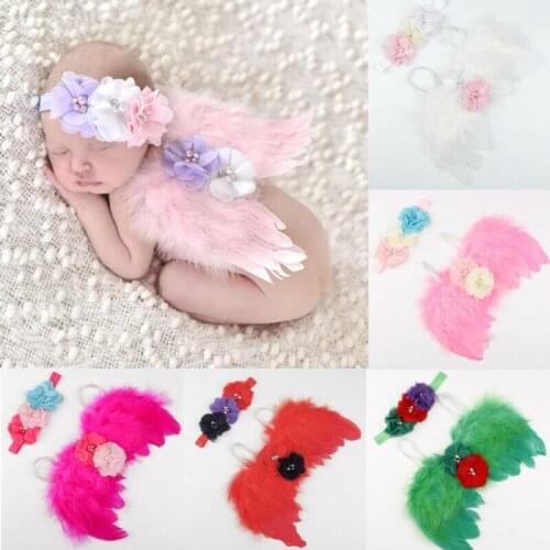 Dropshipping Newborn Kids Baby Girls Boys Wings+Headband Flower Costume Photo Photography Prop Outfits