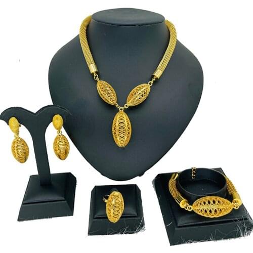 Dubai gold color jewelry sets for women bridal wedding gifts necklace bracelet earrings ring collares jewelry African set