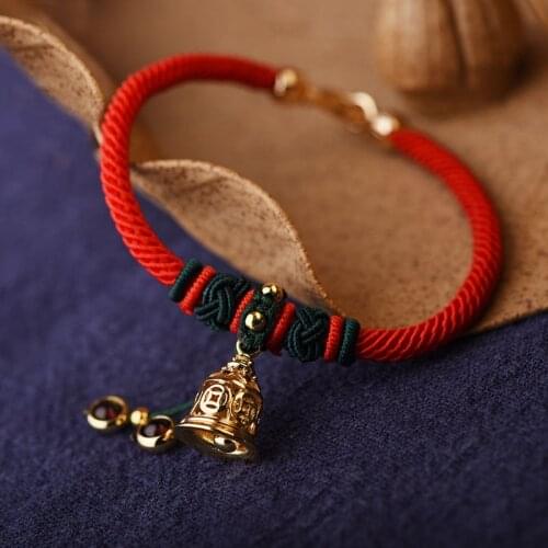 Ethnic original design red rope bracelet hand-woven bell jewelry festival accessories Beautiful bell bracelet for women