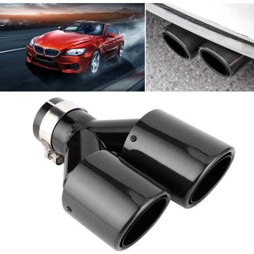 Carbon Fiber Dual Exhaust Tail Dual Pipe Glossy Y Shape Tail Pipe with Clamp for 58mm-60mm Left Mount Auto accessories