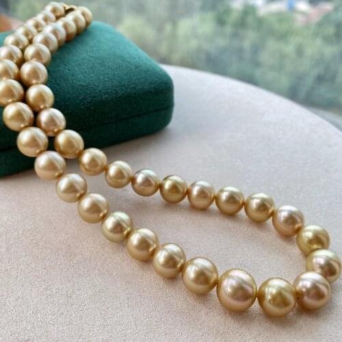 HENGSHENG Genuine 8-11.5mm Natural Seawater Deep Golden Color Pearl Necklace For Women Natural Golden Luster Luxury Fine Jewelry