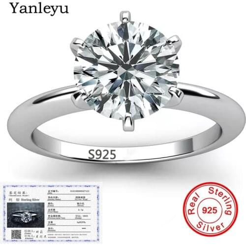 Has Certificate! 100% 925 Sterling Silver Ring 2 Carat Round CZ Diamond Solitaire Ring Women Bridal Wedding Jewelry Gift PR404