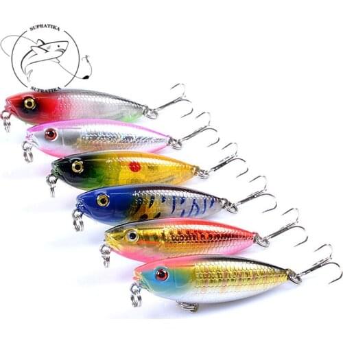 6pcs/set 5.9cm/6.9g Artificial Floating Pencil ABS Plastic Hrad Bait 3D Eyes 8 # With Sharp Hook Wobblers Bionic Bait Waterproof