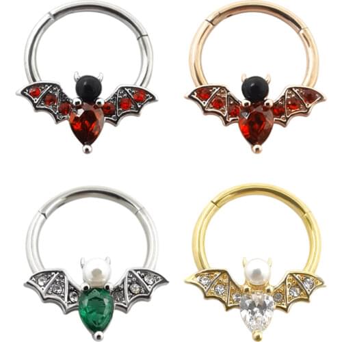 JHJT 16G 8mm 10mm Hinged Segment Nose Ring Hoop Piercing Septum Nose Studs Cubic Zirconia Earrings Women Men Nostrils Piercing