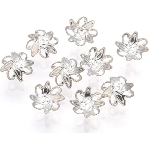 10mm Stainless Steel Flower bead caps Bracelet Findings Hollow Cap DIY for Jewelry Making Accessories