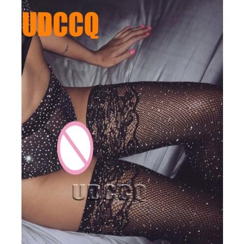 HOT new glisten Sexy Lingerie Girl Lace Top Thigh High Nightclubs Pantyhose seksi Unique panty-hose twinkle babydoll skin color