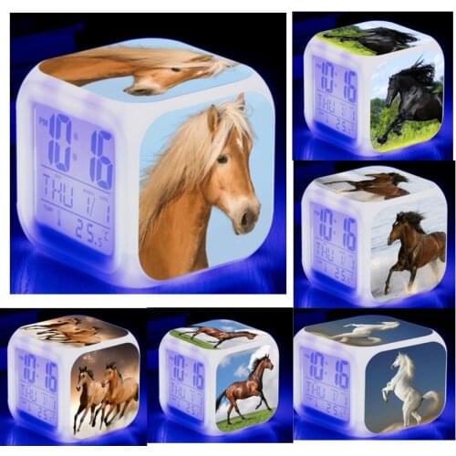 Horse Doll Clock Alarm LED Anime Figurines Colorful Light Mario Yoshi Figures Toys for Children christmas gift