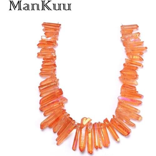 Mankuu AA Orange Natural Crystal Pillar Irregular Column Rainbow Reflective Crystal Stone Beads For DIY Jewelry Making 50pcs/Lot