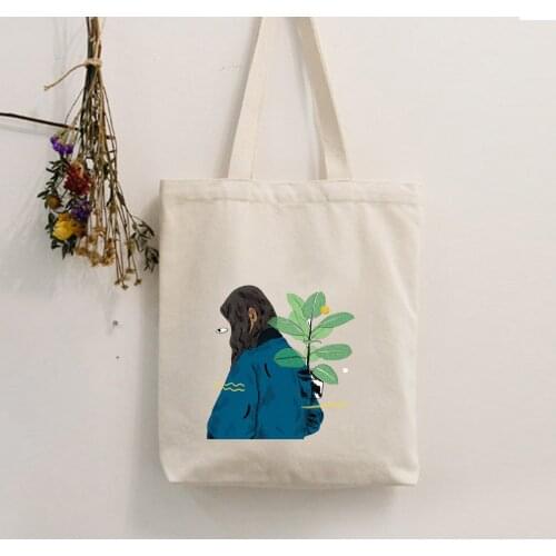 Cute Print Pattern Shopping Bag Without Lining Women Casual Cotton Canvas Shopping Shoulder Bags Tote Bags Eco Reusable