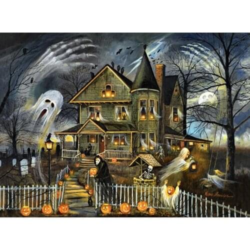 SHANSHIYOUPIN DIY Diamond Painting Cross Stitch Halloween haunted house Round Diamond Embroidery Home Decoration Mosaic Kits
