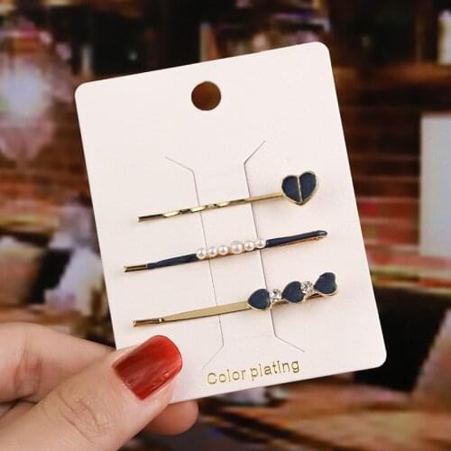 New Simple Cute Women Hair Pins Color Geometry Imitation Pearl Heart Round Bead Hair Clips for Girl Fashion Hair Accessories