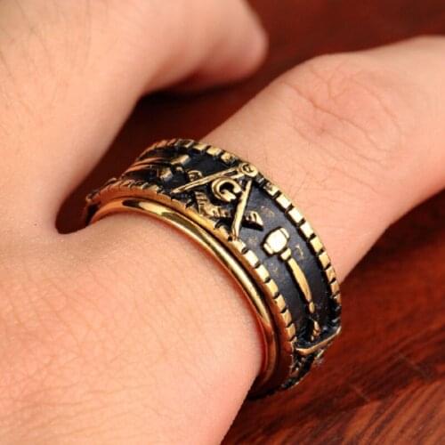 New Stainless Steel Jewelry Wholesale Mens Rings Vintage Turn Masonic Titanium Steel Rings