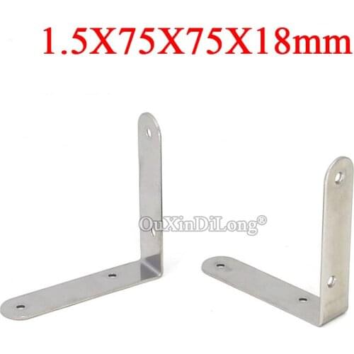 NEW 20PCS 18X75X75mm 304 Stainless Steel L Furniture Reinforced Corner Braces Right Angle Board Frame Shelves Support Brackets