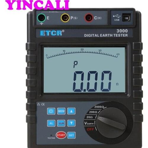 Newly Earth Resistance Tester ETCR3000 Large LCD Display Digital Ground Resistance Meter Measuring 0.01-2000ohm