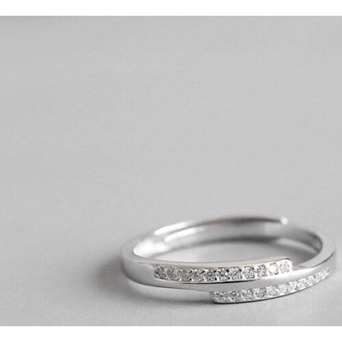 WYJZY Simple inlaid 4A zircon sterling silver opening ring exquisite student style clothing with beautiful jewelry surprise gift