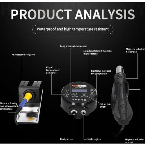 2 In 1 Soldering Station and Hot Air Machine Dual Mode 999D Digital Display Touching Screen Welding Solder Iron Station