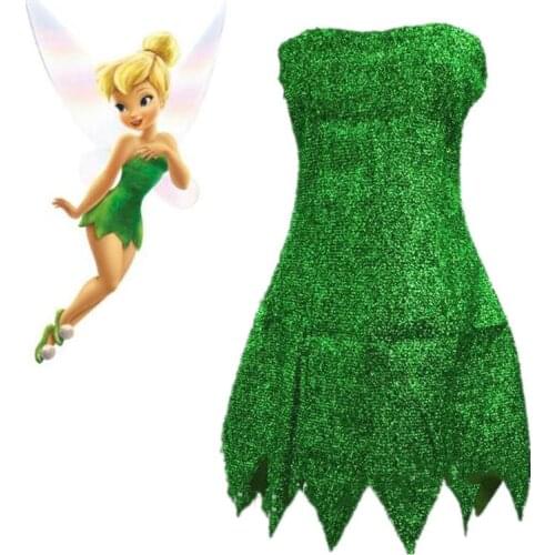 Pixie Fairy Cosplay Costume Tinker Bell Green Dress Tinkerbell Halloween Party Sexy Cosplay Mini Dresses not Incl Wing Drop Ship