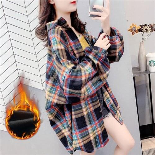 PIPIMOTHER S-3XL Women Plus Size Long Sleeve Plaid Blouse POLO Neck Medium Length Loose Size Shirt