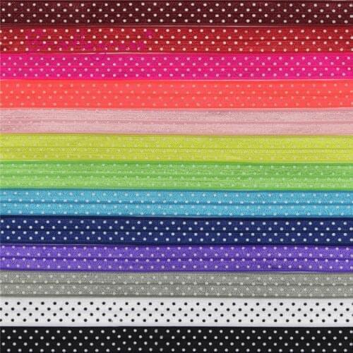 BRISTLEGRASS Wholesale 50 Yard 5/8" 15mm Polka Dot Print Foldover Elastic FOE Spandex Satin Band Headband Tutu Dress Sewing Trim