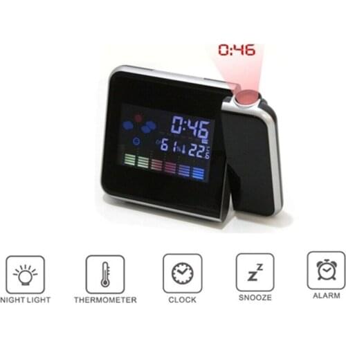 Projection Alarm Clock Digital Color Screen 12/24 Display Simultaneous Temperature Humidity Weather Forecast LED Alarm Clock