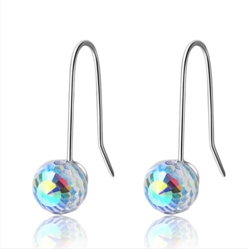 Multicolored gradient Aurora artificial crystal temperament simple design sense cold wind silver plated earrings IR011