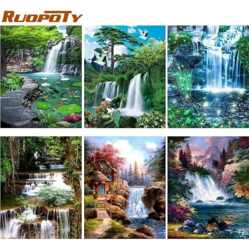 RUOPOTY 60x75cm Frameless Painting By Numbers Waterfall On Canvas Pictures By Numbers Scenery DIY Minimalism Style Home Decorati