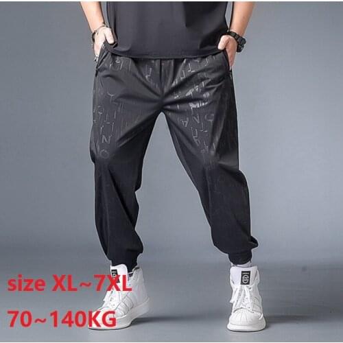 Plus Size 7XL 140KG Streetwear Men Harem Pants Casual Ice Silk Letter Print Trouser Man Jogger Pants Summer Sports Thin Trousers