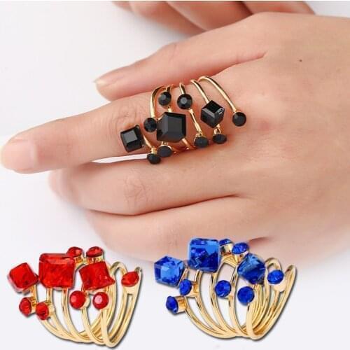 Rhinestone Opening Punk Finger Rings Set For Women Statement Girls Wedding Bands PartyJewelry Gifts 2021 New