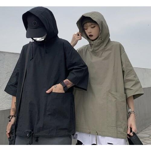 Summer Thin Section Hoodies Mens Solid Color Casual Couple Hooded Sweatshirt Men Streetwear Loose Hip Hop Short Sleeve Hoodie