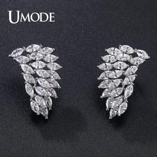 UMODE New Fashion CZ Zircon Feather Wing Stud Earrings for Women Marquise Cut Crystal Earrings Jewelry Accessories Gifts UE0654