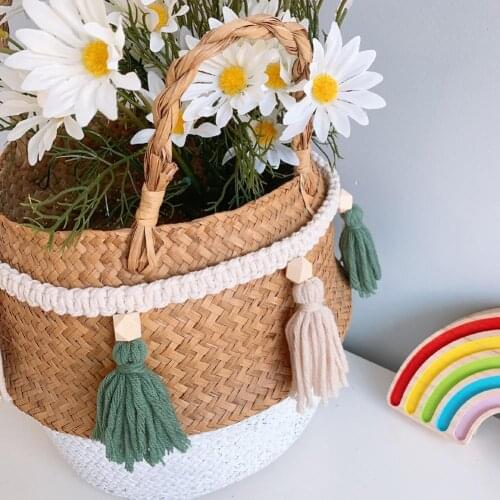 Hand-woven Tassel Rope Pendant Kids Room Garland Basket Wall Hanging Home Decor