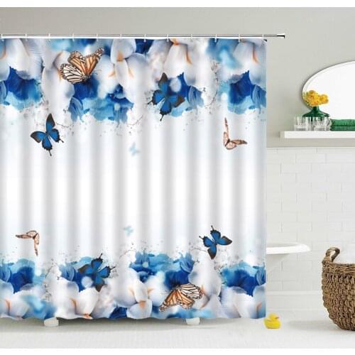 Butterfly Shower Curtain Waterproof Bathroom Curtains 3d Printing With Hooks Polyester Cloth Home 180*180cm Bathing Curtain