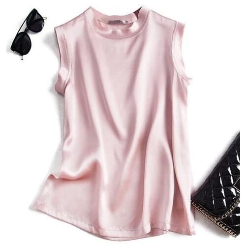 Boollili Female T-shirt Real Silk Tops for Women T Shirt Summer Sleeveless Vintage T-shirts Ropa Mujer Verano 2020