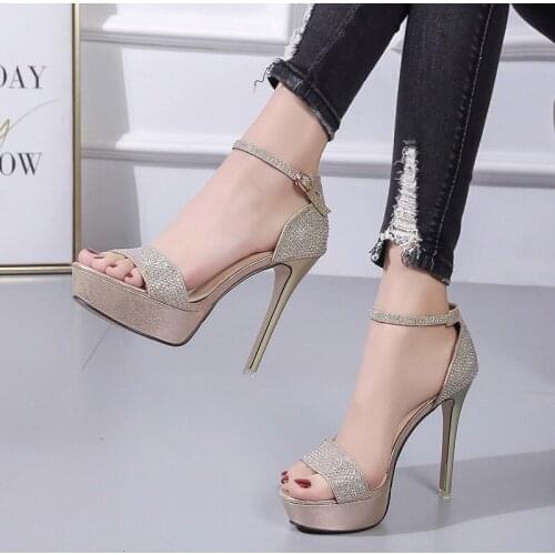 10~12cm or more summer high-heeled high-heeled shoes black waterproof Taiwan fish mouth female golden sandals