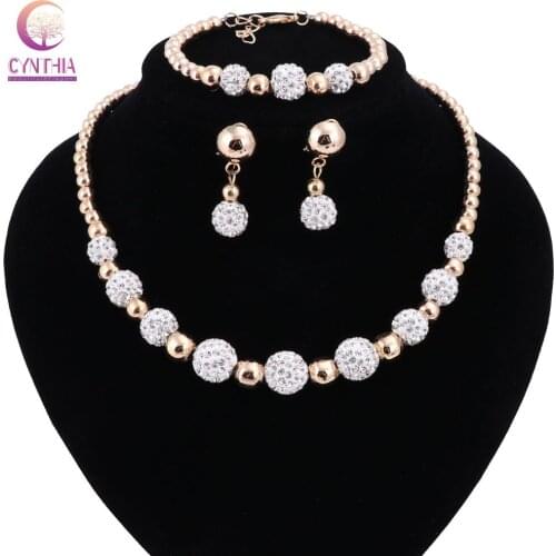 White crystal jewelry sets Women Gold color boho with earrings statement necklace for party wedding Trendy fashion necklace