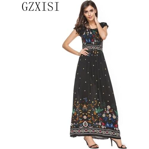 Women Dress 2018 Summer Sexy Off Shoulder Floral Print Dress Sexy Strapless Beach Summer Dress womens clothing long dress