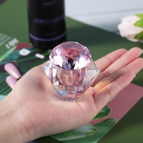 1 set Round Cup Acrylic Liquid Dish Rainbow Glass Crystal Clear Pink Lid Bowl Powder Nail Art Tool Kit