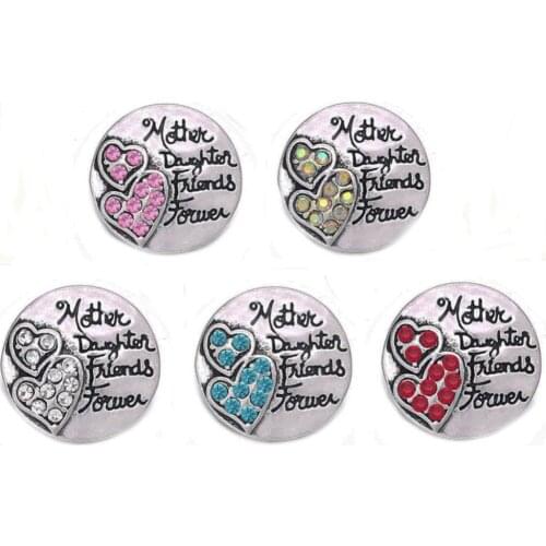 10pcs/lot New Family Snap Jewelry Mother Daughter Friends Forever Love Heart 18MM Snap Buttons for Snap Bracelet For Women