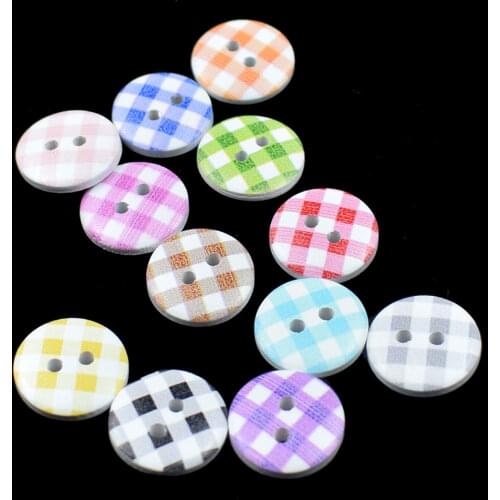 100PCS Wood Button Random Mixed Multicolor Stripe Style Round 2 Holes Wood Painting Sewing Buttons Scrapbooking 15MM